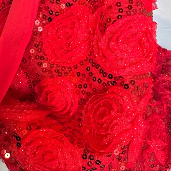 Rare Too Girls Dress Red Rose Sequin Holiday Party Special Occasion Sleeveless 6 - Picture 2 of 16